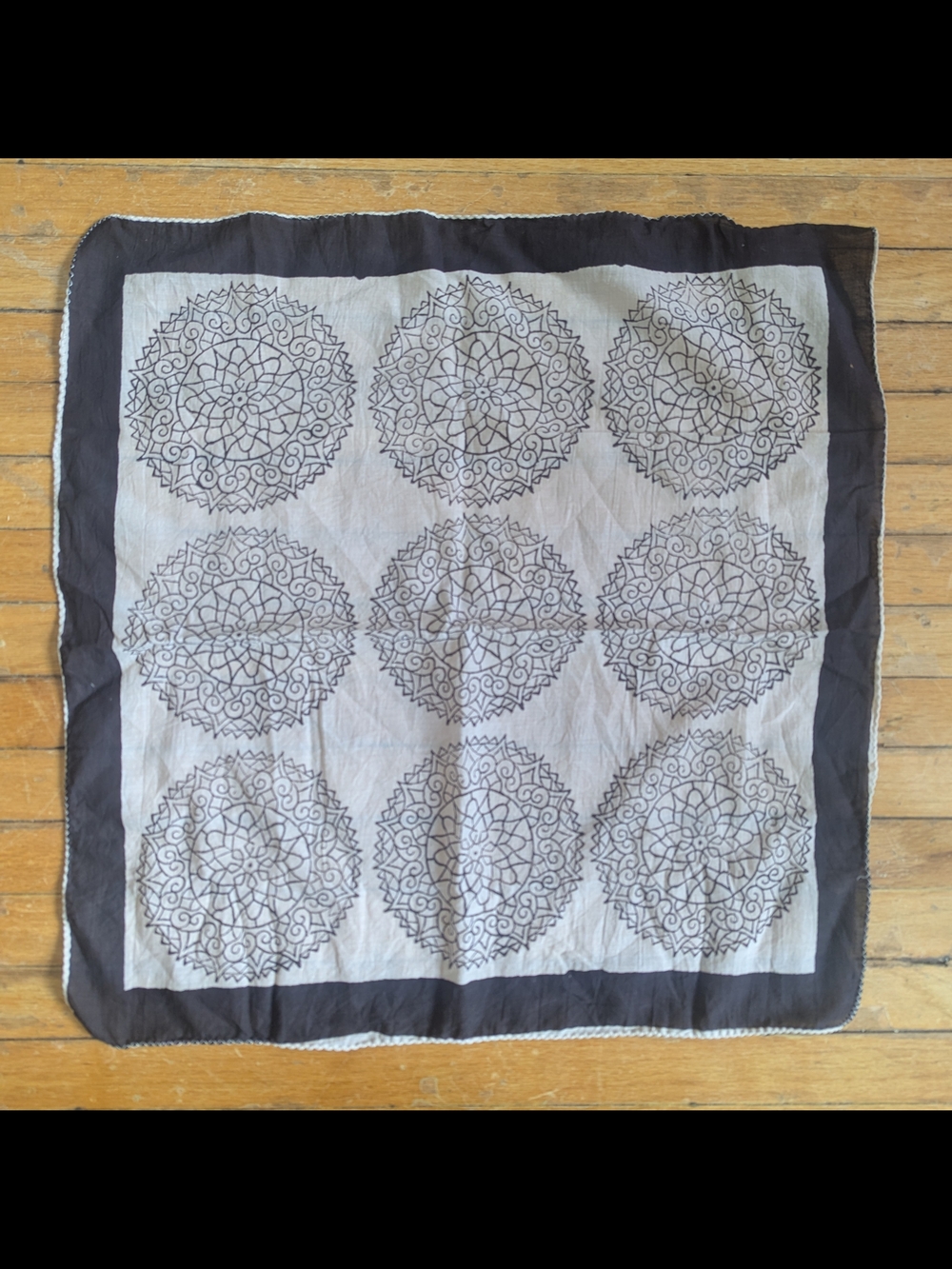 Women's Black & Cream Patterned Square Bandana Scarf - NWOT